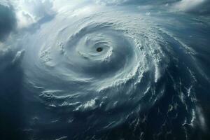 fantástico ver de el mar desde un avión. dramático escena. aéreo ver de azul cielo y nubes con tornado. 3d prestar. ai generado Pro foto