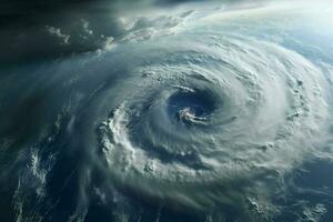 Fantastic view of the sea from a plane. Dramatic scene. Aerial view of blue sky and clouds with tornado. 3d render. ai generated pro photo