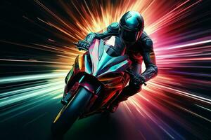 Motorcycle rider in action on the race track. 3d rendering. ai generated  pro photo