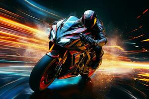 Motorcycle rider in action on the race track. 3d rendering. ai generated  pro photo