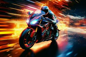 Motorcycle rider in action on the race track. 3d rendering. ai generated  pro photo