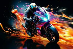 Motorcycle rider in action on the race track. 3d rendering. ai generated  pro photo