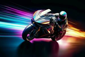 Motorcycle rider in action on the race track. 3d rendering. ai generated  pro photo