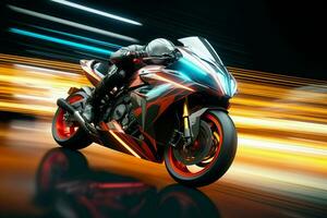 Motorcycle rider in action on the race track. 3d rendering. ai generated  pro photo