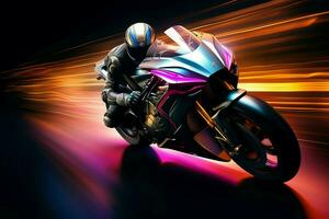 Motorcycle rider in action on the race track. 3d rendering. ai generated  pro photo