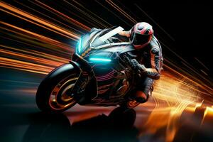 Motorcycle rider in action on the race track. 3d rendering. ai generated  pro photo