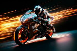 Motorcycle rider in action on the race track. 3d rendering. ai generated  pro photo