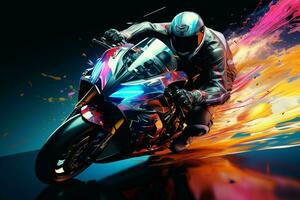 Motorcycle rider in action on the race track. 3d rendering. ai generated  pro photo