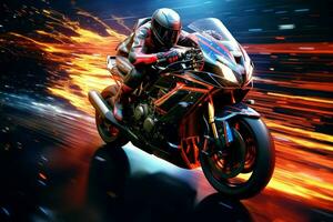 Motorcycle rider in action on the race track. 3d rendering. ai generated  pro photo