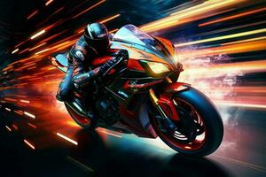 Motorcycle rider in action on the race track. 3d rendering. ai generated  pro photo
