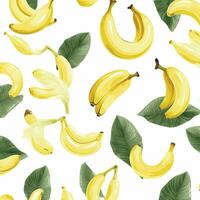 bananas y hojas en blanco antecedentes diseño. ai generado foto