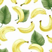 bananas y hojas en blanco antecedentes diseño. ai generado foto