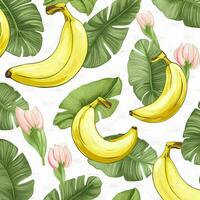 bananas and leaves on white background design. ai generated photo