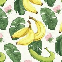 bananas and leaves on white background design. ai generated photo