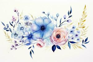 saludo tarjeta con acuarela flores hecho a mano. vistoso acuarela floral ramo de flores en blanco fondo, Clásico estilo. ai generado foto