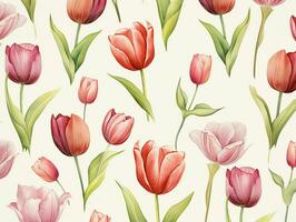 tulips flower background design. Watercolor illustration. ai generated photo