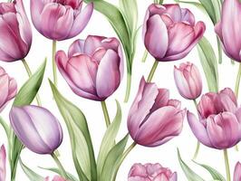 tulips flower background design. Watercolor illustration. ai generated photo