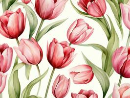 tulips flower background design. Watercolor illustration. ai generated photo