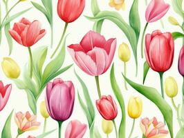 tulips flower background design. Watercolor illustration. ai generated photo