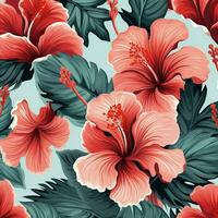 tropical hibisco flores y palma hojas antecedentes. ai generado gratis foto