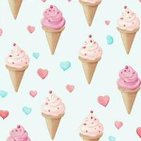 ice cream and hearts background desigh on watercolor. ai generated free photo