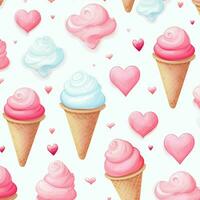 ice cream and hearts background desigh on watercolor. ai generated free photo