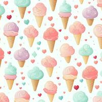 ice cream and hearts background desigh on watercolor. ai generated free photo