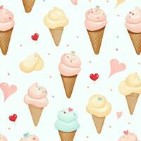 ice cream and hearts background desigh on watercolor. ai generated free photo