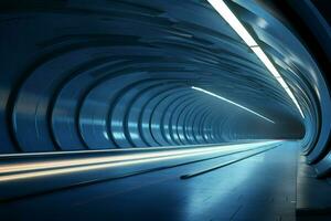 Futuristic tunnel with light trails at night,  Long exposure photo taken in a tunnel. ai generated free photo