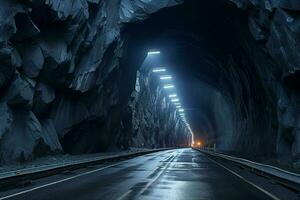 Futuristic tunnel with light trails at night,  Long exposure photo taken in a tunnel. ai generated free photo