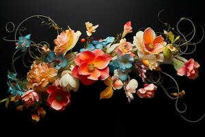 Beautiful autumn bouquet of flowers on a black background. Studio photography. ai generated free photo