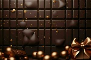 Chocolate bar with bow and confetti. 3D rendering. ai generated free photo