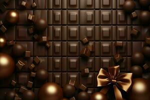 Chocolate bar with bow and confetti. 3D rendering. ai generated free photo