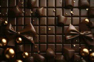 Chocolate bar with bow and confetti. 3D rendering. ai generated free photo