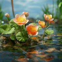 spring flowers on the water with reflection in the water. ai generated free photo