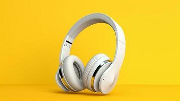 moderno blanco auriculares en amarillo antecedentes .generativo ai. foto