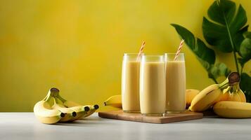 Healthy banana fruit smoothies.Generative Ai. photo