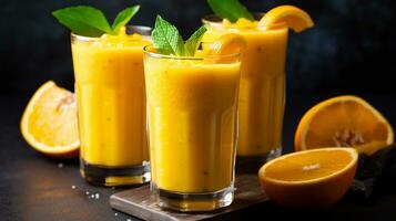 Healthy orange fruit smoothies.Generative Ai. photo