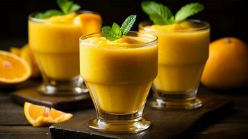 Healthy orange fruit smoothies.Generative Ai. photo