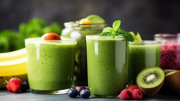 Set of fruit smoothies, healthy fruit and vegetable smoothies.Generative Ai. photo