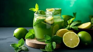 Healthy lemon fruit smoothies.Generative Ai. photo