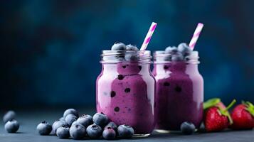 Healthy blueberry fruit smoothies.Generative Ai. photo