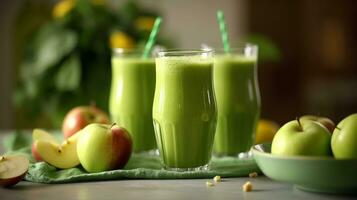 Healthy Green apple fruit smoothies.Generative Ai. photo