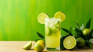 Refreshing healthy refreshing lemonade on gray background.Generative Ai. photo