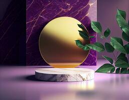Abstract 3d podium for product presentation with geometric shapes, Empty round podium,Platforms for product presentation show new product background.Generative Ai photo
