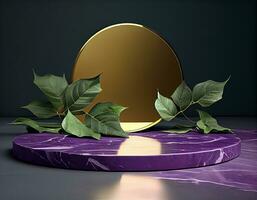 Abstract 3d podium for product presentation with geometric shapes, Empty round podium,Platforms for product presentation show new product background.Generative Ai photo