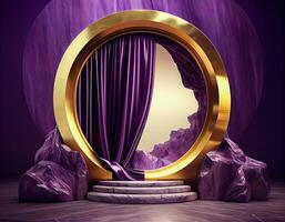 Abstract 3d podium for product presentation with geometric shapes, Empty round podium,Platforms for product presentation show new product background.Generative Ai photo