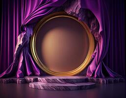 Abstract 3d podium for product presentation with geometric shapes, Empty round podium,Platforms for product presentation show new product background.Generative Ai photo
