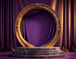 Abstract 3d podium for product presentation with geometric shapes, Empty round podium,Platforms for product presentation show new product background.Generative Ai photo