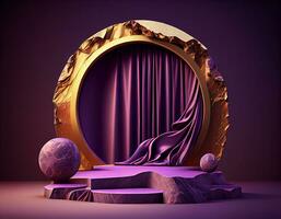 Abstract 3d podium for product presentation with geometric shapes, Empty round podium,Platforms for product presentation show new product background.Generative Ai photo